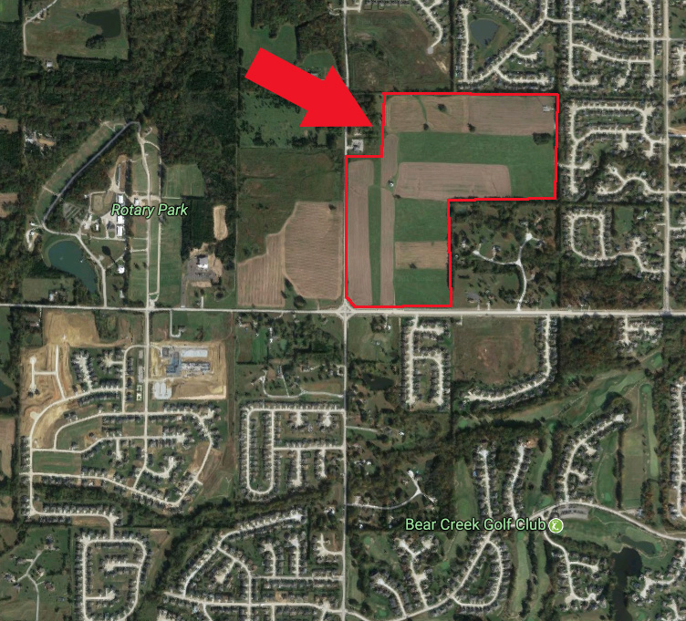 The location purchased by the Wentzville School District in relation to its surroundings.