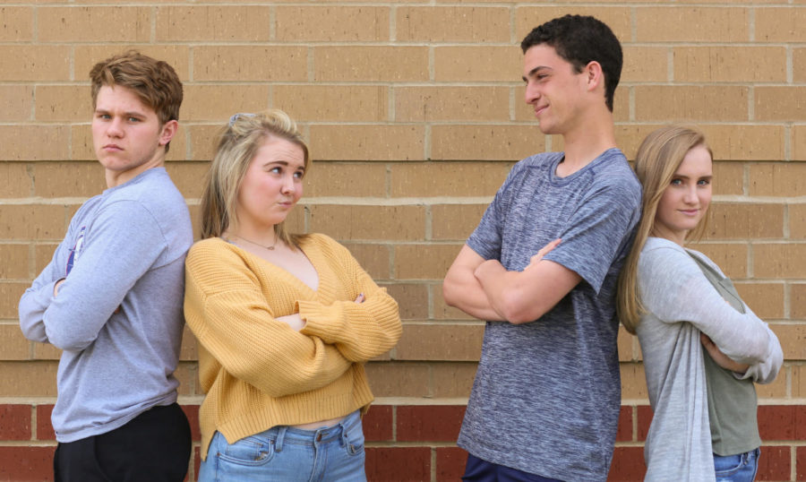 (left to right) Juniors Hunter Perkins and Marlee Doniff face off against Evan Sacks and Kara Collier in StuCos presidential election. Doniff and Sacks are running for president, while Perkins and Collier are running for Vice President.