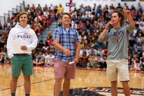 Carson Brown, Hunter Perkins and Nolan Bone talked to the crowd about the Eagles Nest and how to get involved on the first day of school.