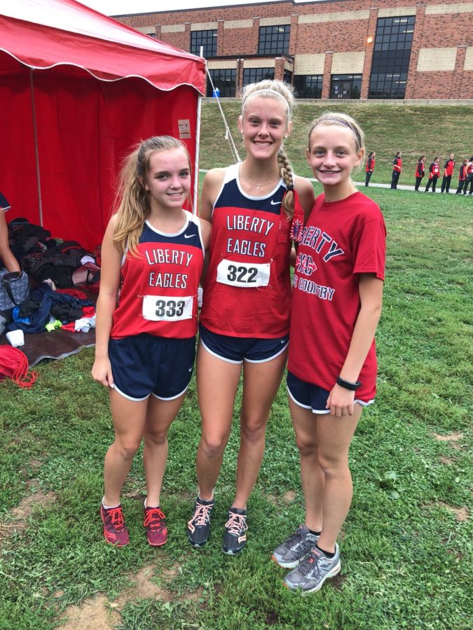 Ally Kruger (1st place), Abby Woods (8th) and Hannah Rossman (13th) helped to lead Liberty at the GAC Conference meet. 