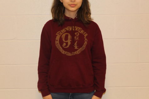 Sophomore Irem Inan wears her Hogwarts Express sweatshirt in preparation for the movie night.