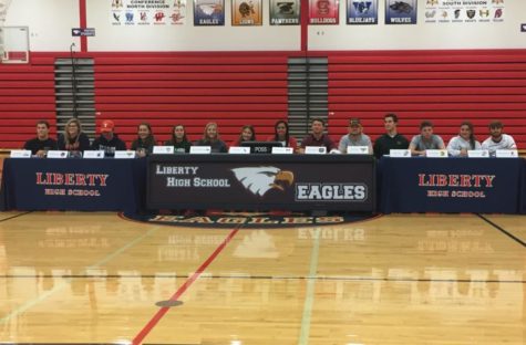 There were 14 Liberty athletes who officially signed with their respective colleges Wednesday. 