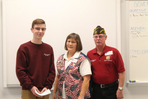 Will Ziegler accepts his Scholarship of $100 from Ron and Sally Owens of the VFW.