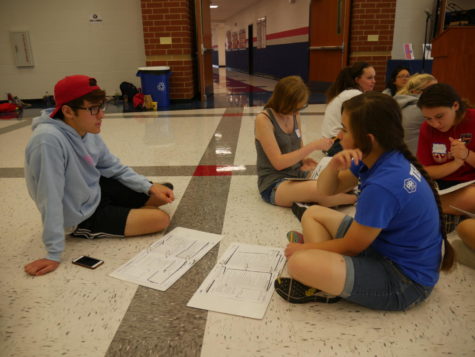 Seniors Christian Tebeau and Maya Angeles tell each other about their life stories as part of a four day training event in the summer for Link Crew.