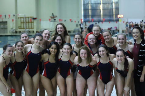 The girls swim team all together after the Rec Plex meet. It’s been a long journey for the girls swim team and their support for each other has continued to grow.  