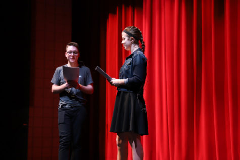 Hosts Cameron Jones (left) and Mikayla Bowman (right) practice hosting the show.