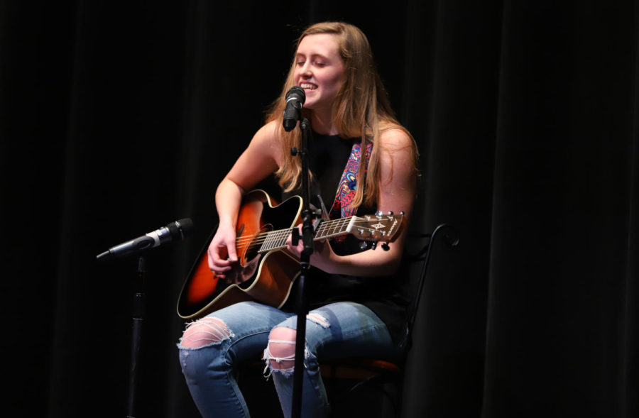 The winner of the second annual talent show, junior Dessa Outman, sings, plays and performs an original song.