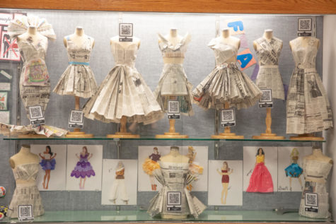 The dresses are on display in the 300 hallway for students and faculty to see. 