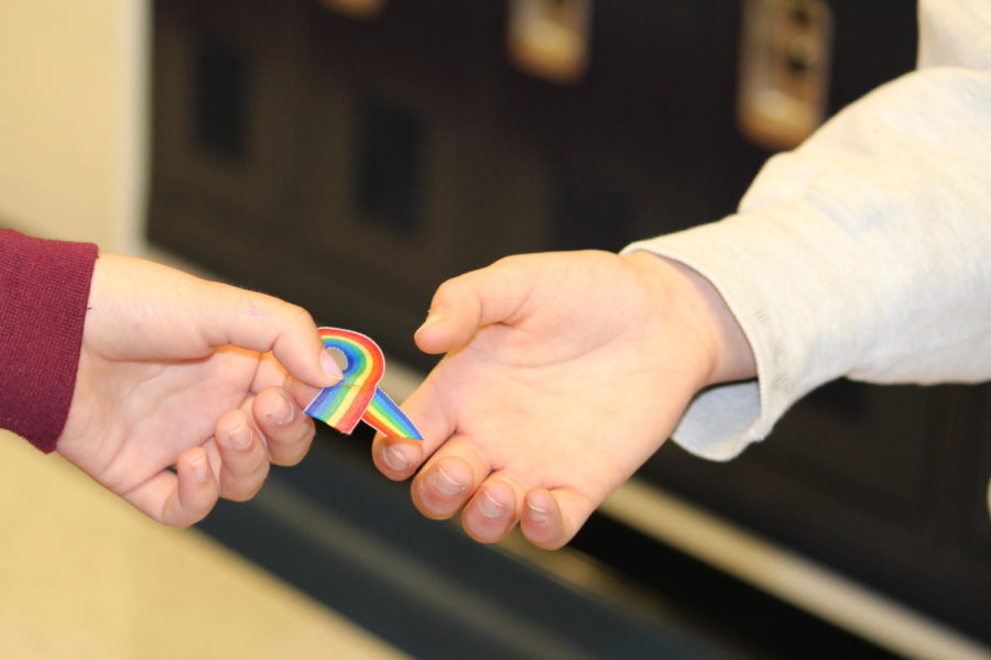 GSA+officers+made+rainbow+pins+out+of+ribbon+so+that+those+participating+could+show+their+pride.