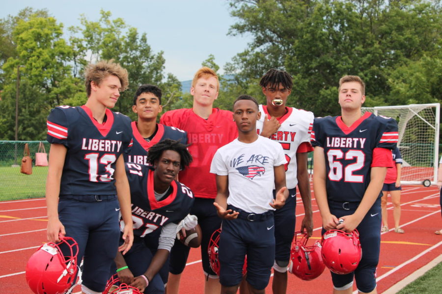 Sophomore football players pose with their game face.