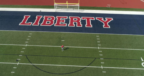 A birds-eye view of the Liberty football field. For the first time, the homecoming dance will take place on the football field this year. 