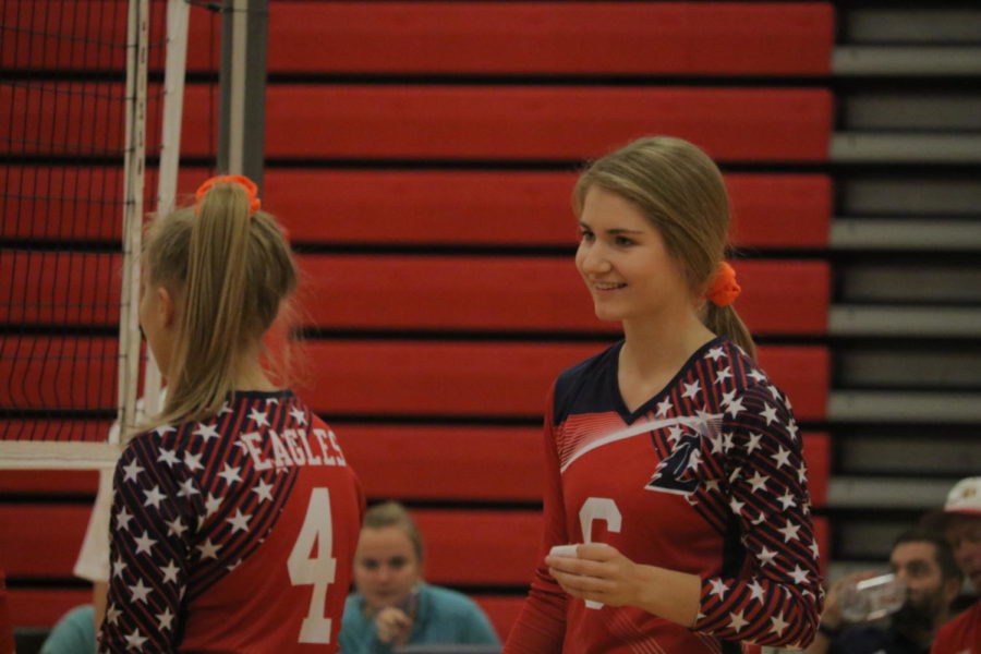 Liz Harvey plays in a game against Fort Zumwalt East on Sept. 12. She is the leader on the team with 96 kills. 