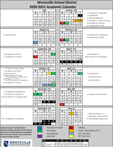 The 2020-2021 Wentzville School District academic calendar revision. The first day of school will be on Aug. 24.