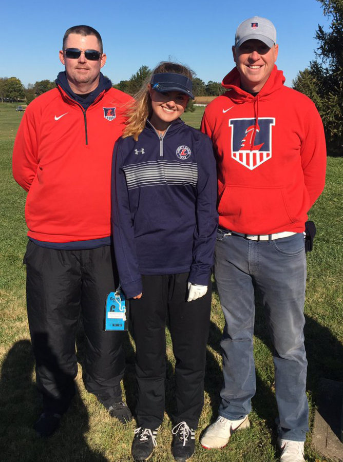 Coach Ashby, Kelly Karre and Coach Cole at the state tournament in Bolivar, Mo.
