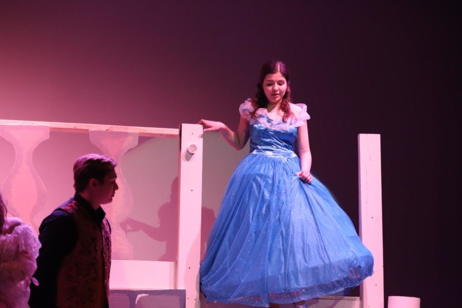 Michelle Yoder walks down the steps when she arrives at the ball as Cinderella. 