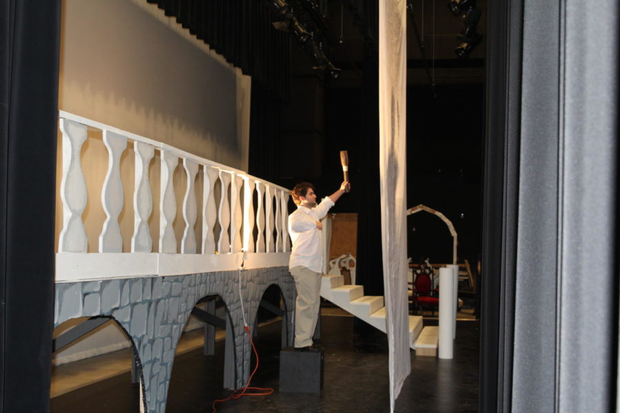 Senior Nash Gilbo plays the giant from behind the curtain.