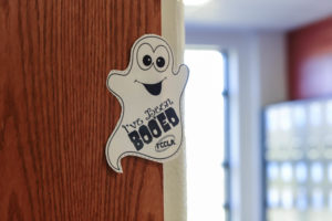 These little white ghosts can be found outside many rooms in the hallways.