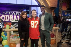 Never missing an episode of Rachael’s 30 minute recipes to gain dinner ideas, Ms. Bollwerk was able to fly to New York with her husband and undergo the full experience. Here, Ms. Bollwerk poses with Rachael Ray and NFL analyst Nate Burleson.