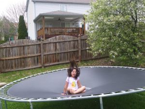 My little sister has been showing me how to do new trampoline tricks