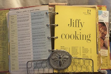My moms old cookbook filled with recipes.