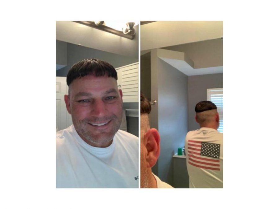 Todd Ferring after he got the coronabowl haircut to support fundraising efforts.