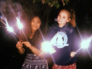 Arthi Kondapaneni (left) celebrates Diwali with her friend Caitlyn Conrad.