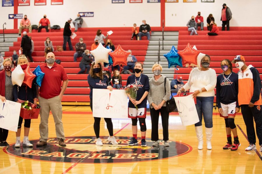 Toni Patterson, Sara Gordley, and Alyssa Frey are the three seniors on the varsity girls basketball team. They were recognized on Senior Night on Dec. 8 in a 49-47 against Winfield. 