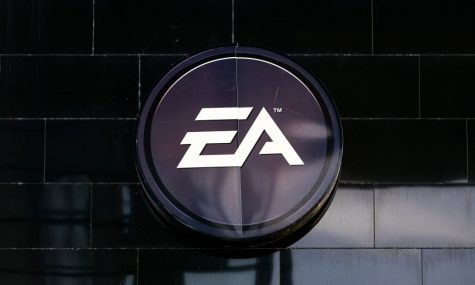 The logo of the game software company Electronic Arts. 