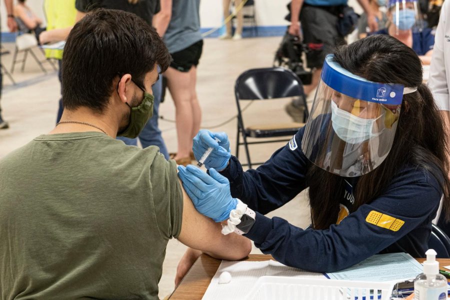 A Kent State University student getting his Johnson & Johnson vaccination in Kent, Ohio, last week.