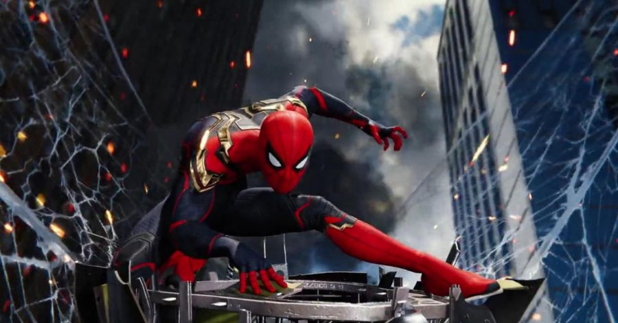 Spider-Man in his new integrated suit that he created in Spider-Man: Far From Home.