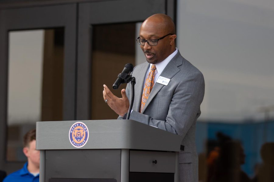 Dr. Cain speaks at the opening of North Point High School in the summer of 2021.