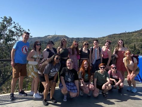 Members of LHS Publications pose together in front of the Hollywood sign during a day of sightseeing. 