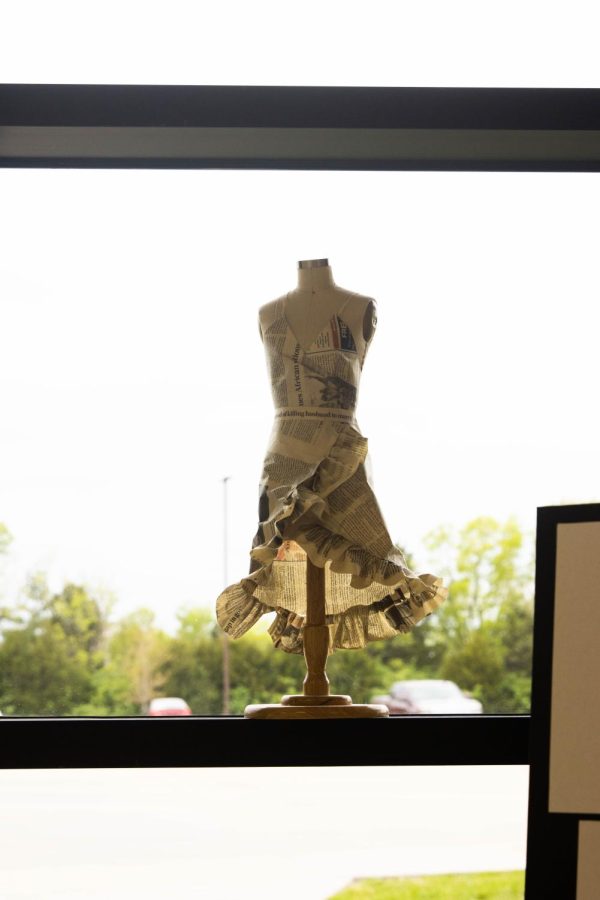 Mia Rezek(12) designed a dress out of newspaper in Ms.McFadden.