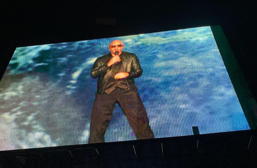 Pitbull hypes up the audience in between sets at his sold out concert