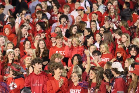 Libertys student section was decked out in red for their homecoming game.