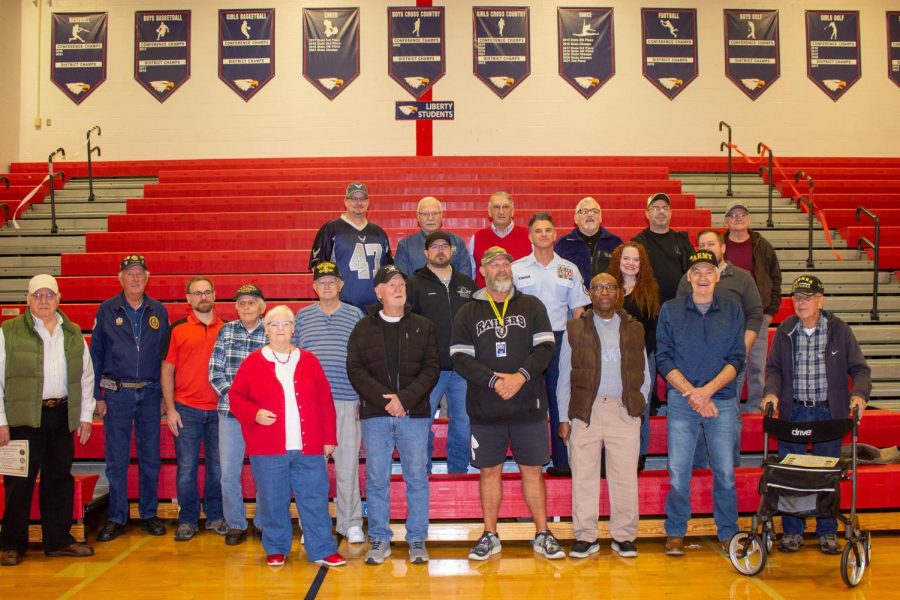 A group photo featuring some of the veterans who came to the assembly. 