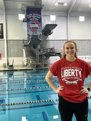 Hannah Kerr stands ready to coach the Boys Swim team during 2022 state.