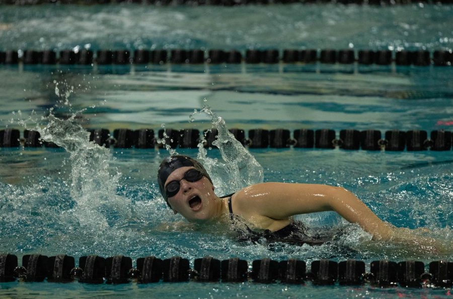____ ___ gliding through the water at a swim meet against Lafayette and Timberland on Nov. 29.