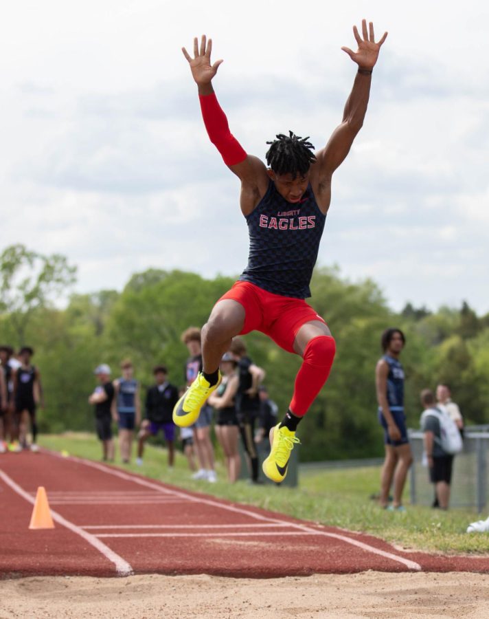 Junior Cam Liddell takes his second attempt at the triple jump at the Francis Howell Invitational.
