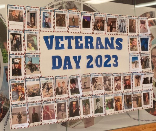 The National Honors Society created a photo wall of people who served in the military. Students uploaded photos and then NHS printed and displayed them. National Honor Society would like to recognize the tremendous sacrifices that our Veterans have made in service to our nation, NHS sponsor Mrs. Gerringer said.   