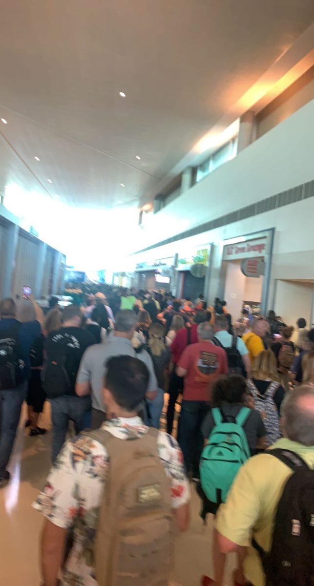 Photo taken several moments after the shooting with people rushing out of the airport.