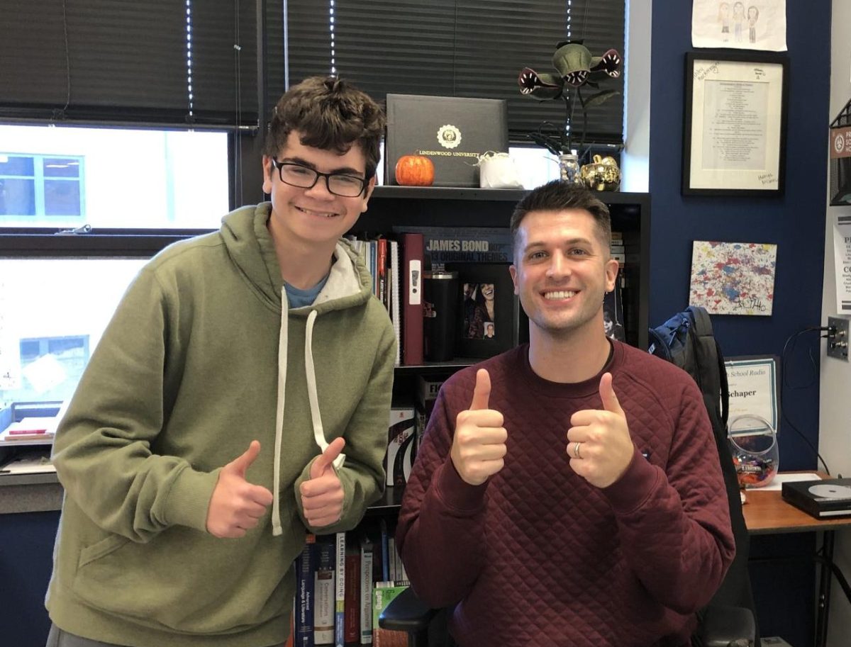 Will Rentfro (10) visits Mr. Schaper one year after taking his class. Now, while Rentfro still sees Mr. Schaper at Scholar Bowl, he also continues to appreciate that he took his Advanced English I class. It was a very significant, special, and fun class for him. 