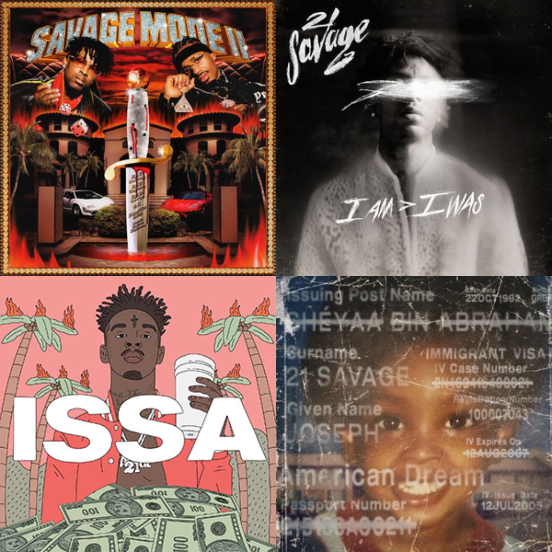 Here is a ranking of four albums by the rap artist 21 Savage. (images provided by Epic Records)