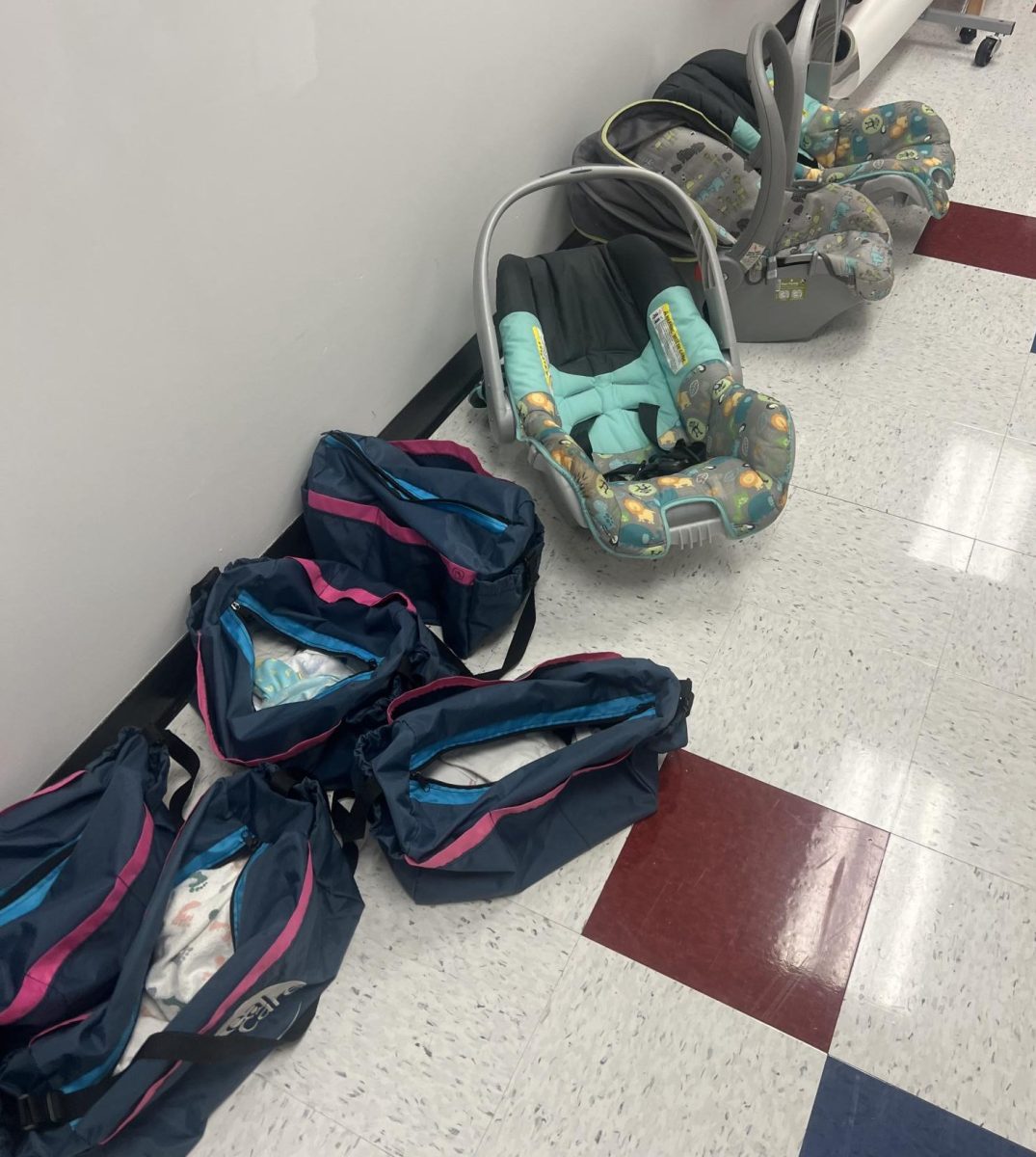 The car seats for the babies in Mrs. McFaddens child development room. 