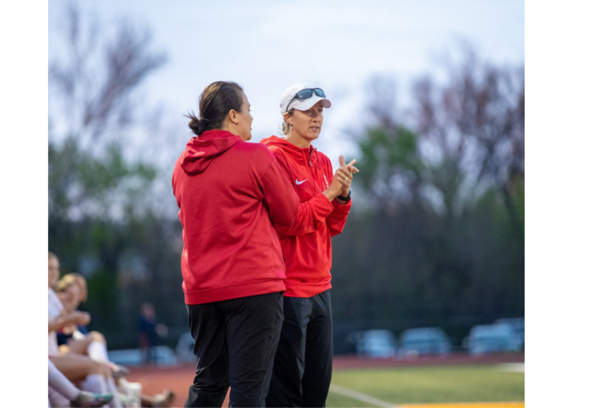 Coach Heidi Kleekamp coaches her athletes during the varsity soccer game against Fort Zumwalt East.