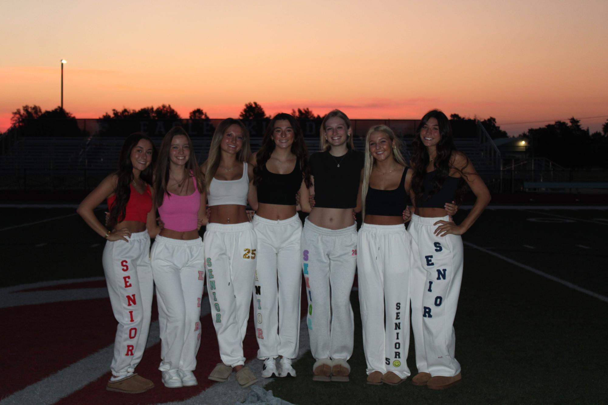 Senior girls wear their homemade sweatpants to the senior sunrise on Aug. 30.