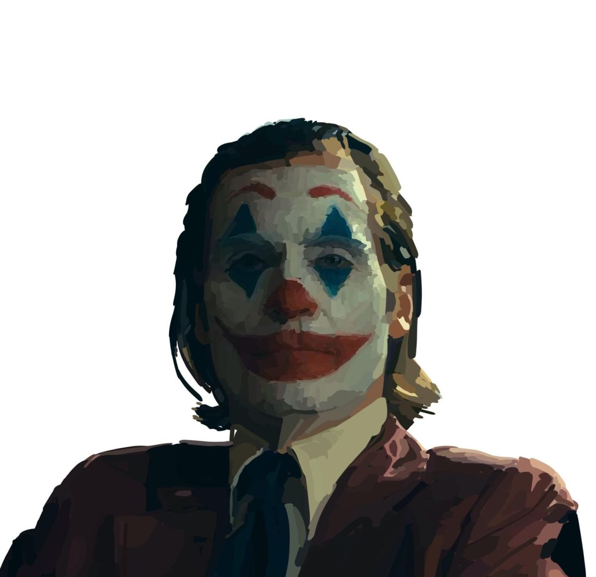 Drawn graphic of Arthur Fleck dressed as his alter ego, The Joker.