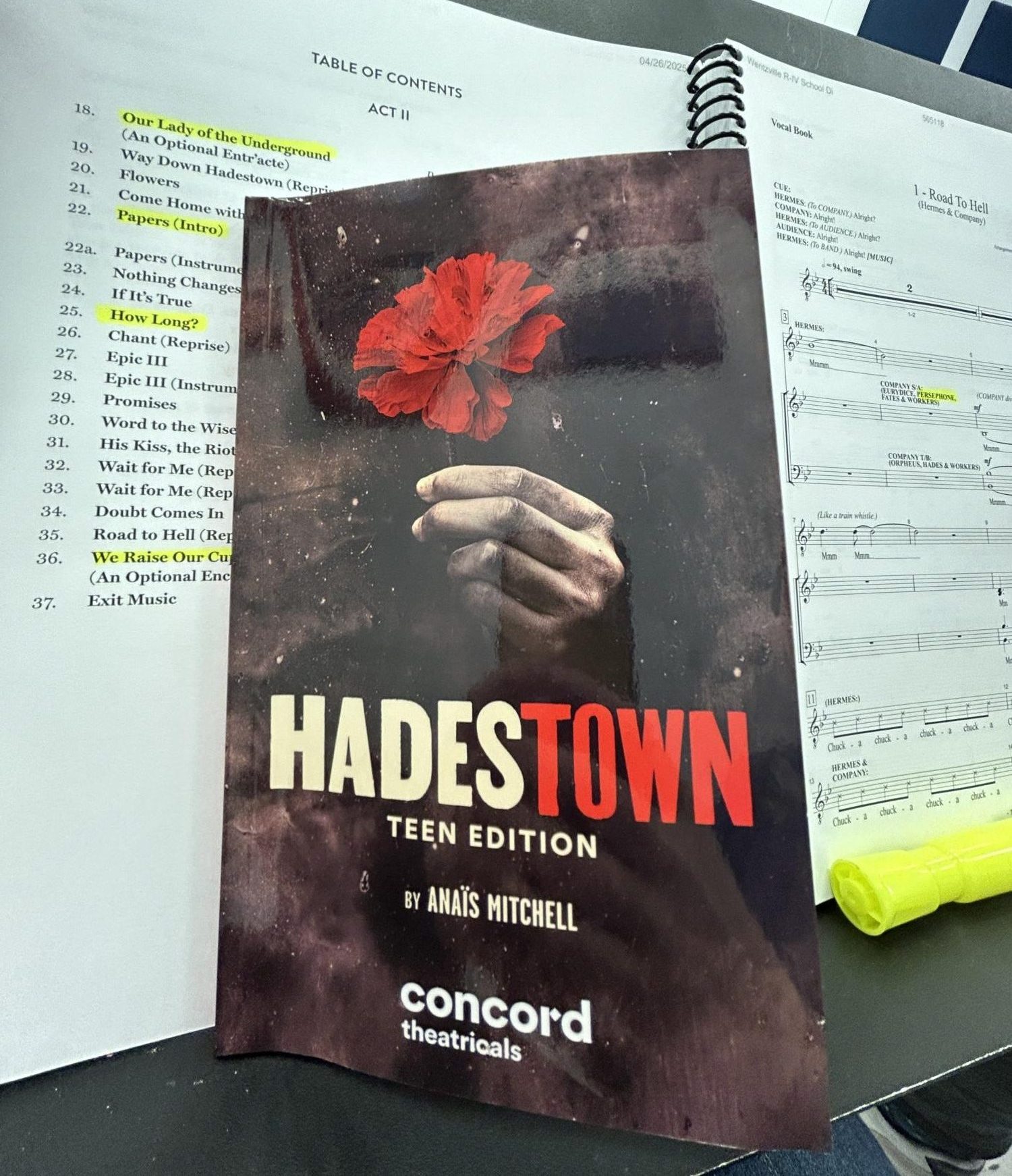 The music and word scripts of "Hadestown: Teen Edition."