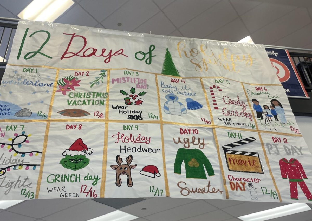 StuCo displayed a sign of all 12 spirit days in the lunchroom.