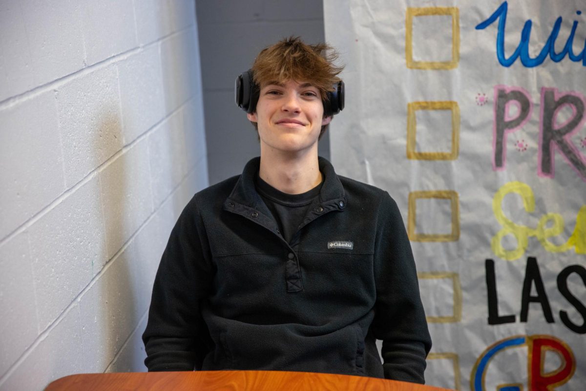 Cian Bosslet (11) stands in the 300 hall staircase.